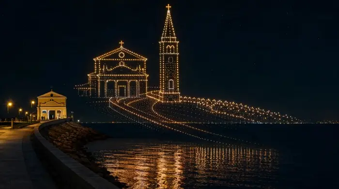 Un mare di droni sulla Madonna dell’Angelo. Caorle apre il Christmas time 2026 con una prima storica