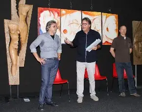 Pittore Michelangelo Zanin al centro L'architetto Bruno Fontana e a destra lo scultore Paolo Moro