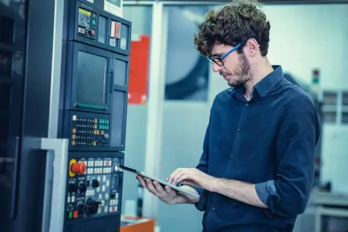 Young Engineer American professional staff worker operate advanc