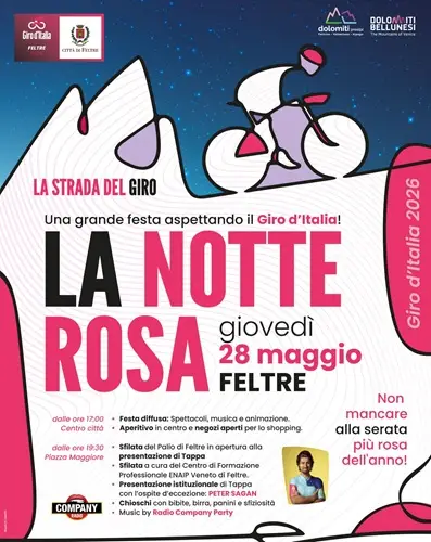 Feltre si tinge di rosa: grande festa in città giovedì 28 maggio aspettando il Giro d’Italia