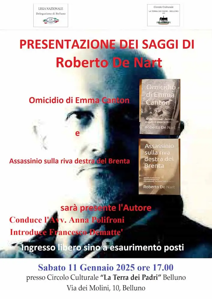 Omicidi del secolo scorso. Sabato pomeriggio a Borgo Piave la presentazione dei due ultimi libri di Roberto De Nart
