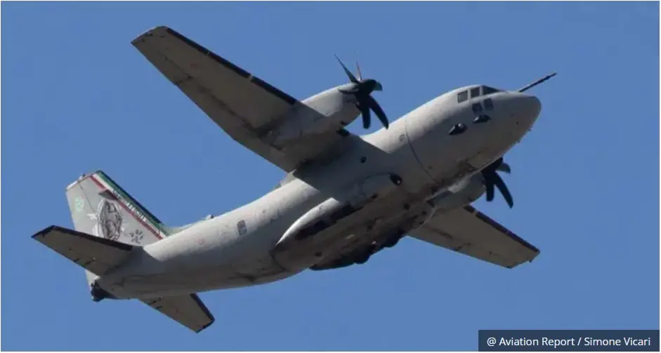 Il bimotore turboelica italiano C-27 Spartan della Leonardo sopra la Valbelluna con destinazione Rzeszów-Jasionka in Polonia