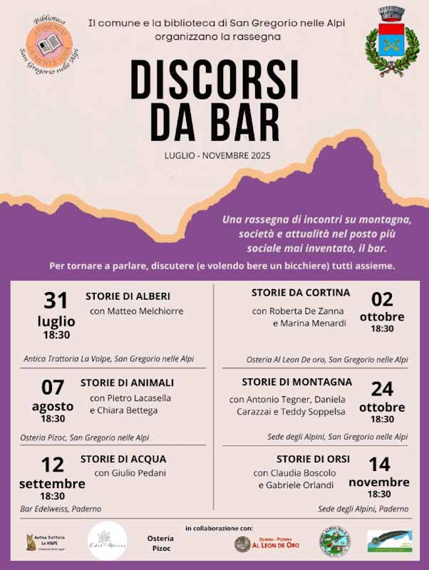 “Discorsi da Bar”: Un ciclo di incontri su montagna, società e attualità a San Gregorio nelle Alpi