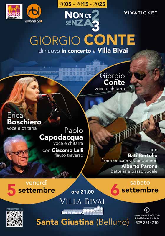Non c’è 2 senza 3. La grande canzone d’autore ritorna a Villa Bivai di Santa Giustina 