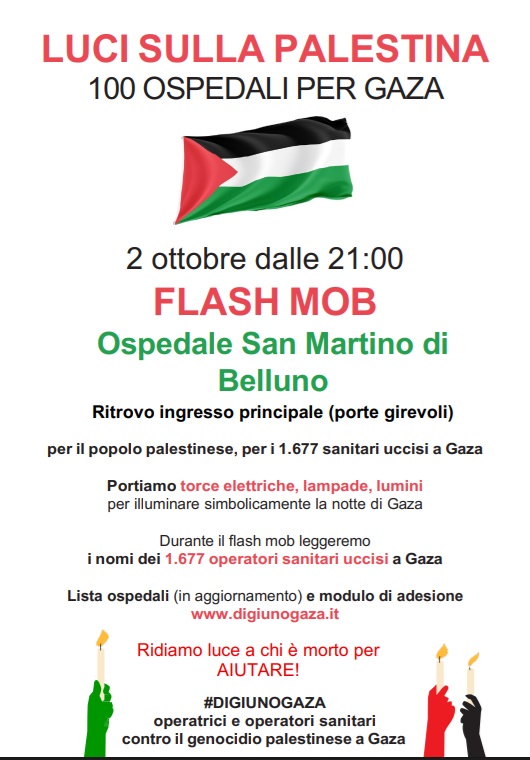 I sanitari bellunesi che aderiscono al flash mob “Luci sulla Palestina”