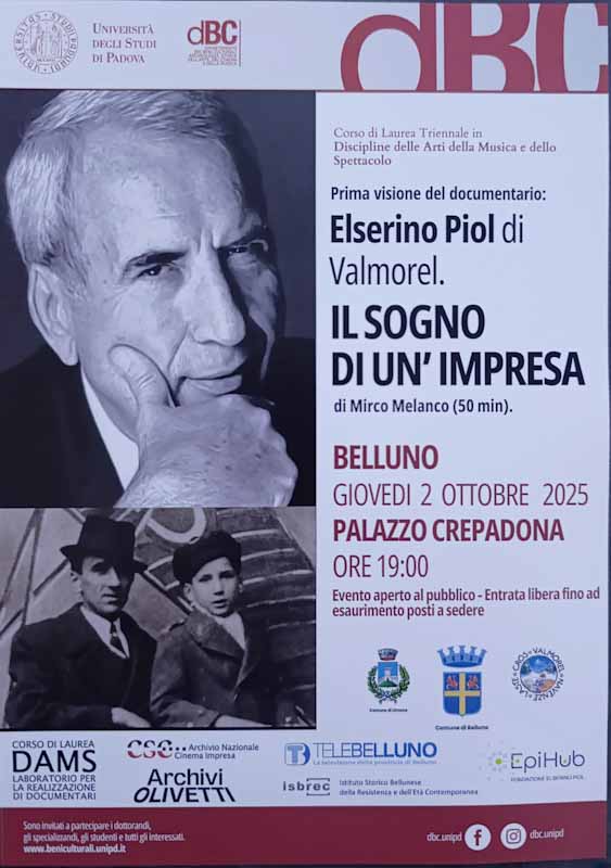 Il sogno di un’impresa: il documentario su Elserino Piol giovedì a Palazzo Crepadona