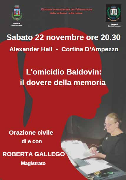 Cortina d’Ampezzo: l’omicidio Baldovin al centro di un’orazione civile con il magistrato Roberta Gallego