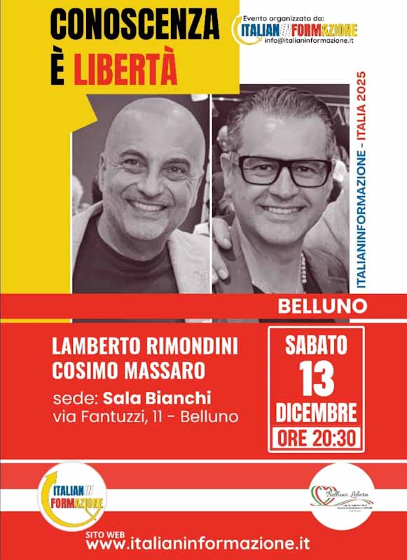 Conoscenza e Libertà. Lamberto Rimondini e Cosimo Massaro, venerdì a Feltre e sabato a Belluno