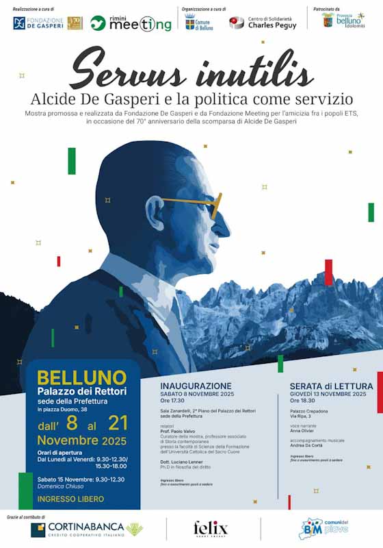 Sabato in Prefettura l’inaugurazione della mostra “Servus inutilis” dedicata ad Alcide De Gasperi