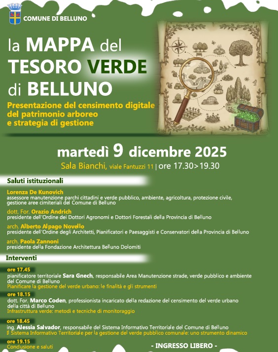 Belluno. Martedì 9 dicembre la presentazione pubblica del censimento digitale del patrimonio arboreo