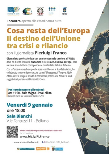 L’Europa tra crisi e rilancio: appuntamento a Belluno con il giornalista Pierluigi Franco sul futuro dell’Unione europea